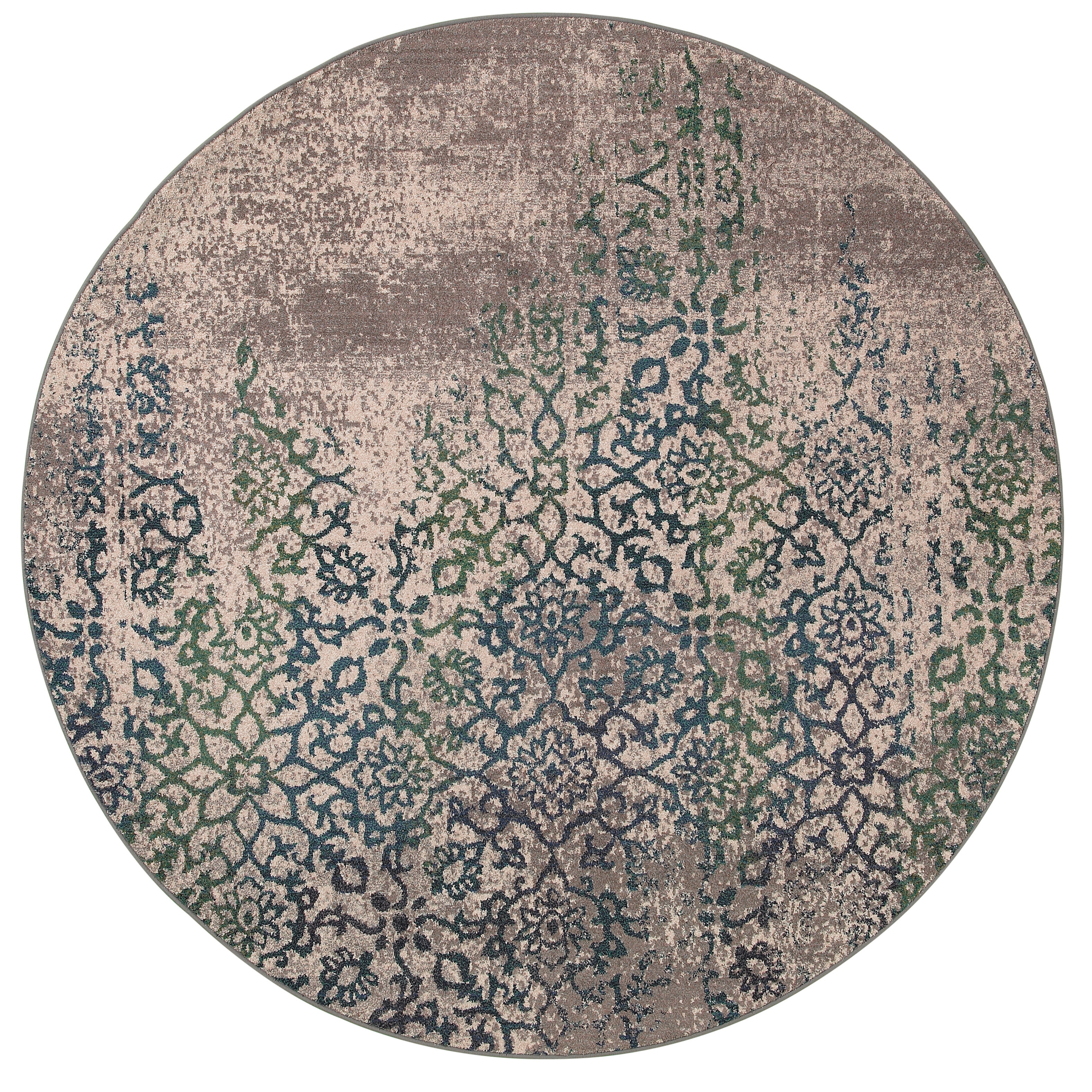 Distressed Motif Grey/ Blue Polypropylene Rug (78 Round)