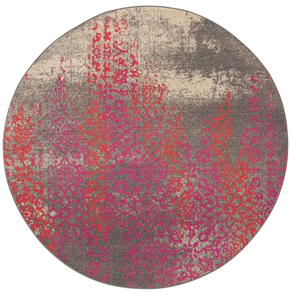Distressed Motif Grey/ Pink Rug (7'8 Round) Free Shipping Today