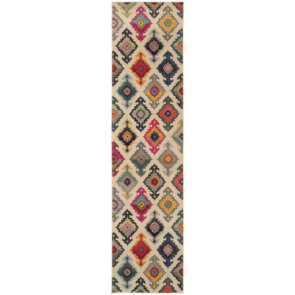 Vibrant Bohemian Ivory and Multicolored Area Rug (2'7 x 10') - 2'7" x 10' Runner