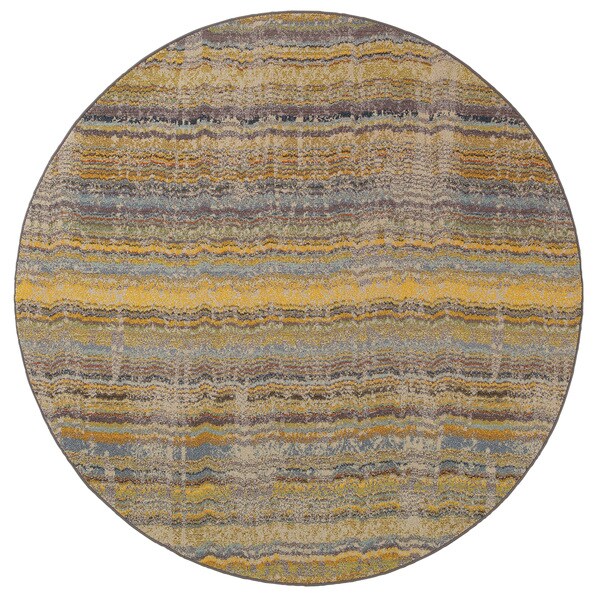 Distressed Ikat Yellow/ Grey Rug (7'8 Round) 7'8 Free Shipping