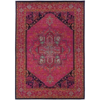 Updated Traditional Pink/ Blue Rug (7'10 x 11') - 7'10 x 11'