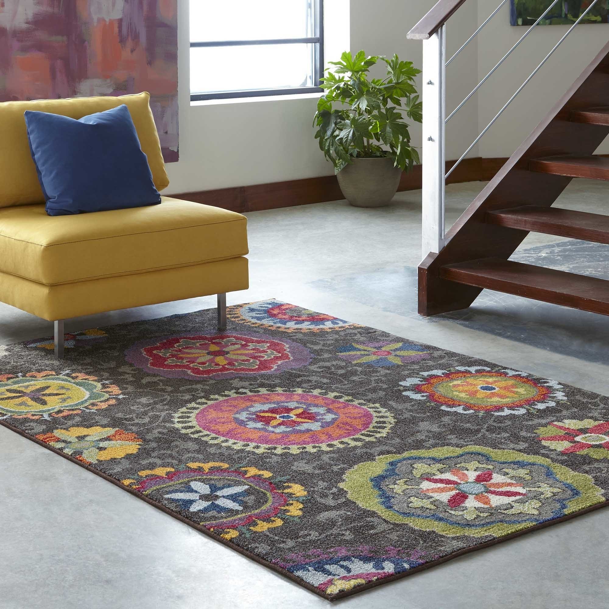 Vibrant Floral Grey And Multicolored Area Rug (4 X 59)