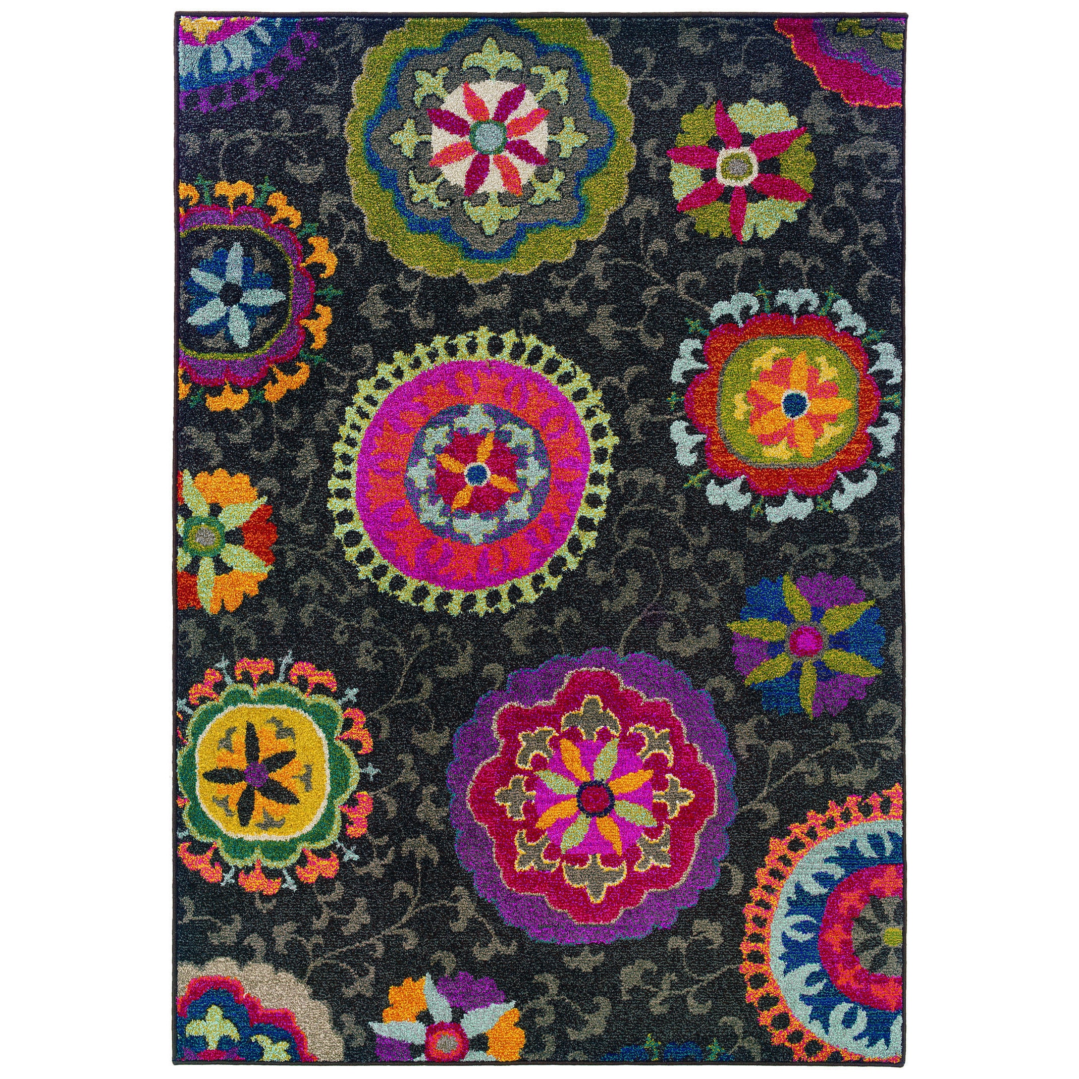 Vibrant Floral Gray/ Multi 100 percent Polypropylene Rug (67 X 91)