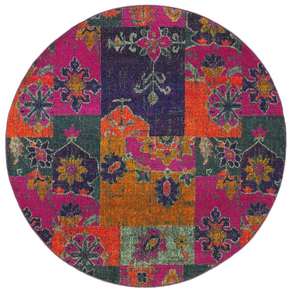 Bright Patchwork Multi/ Pink Rug (7'8 Round) - 7'8" Round