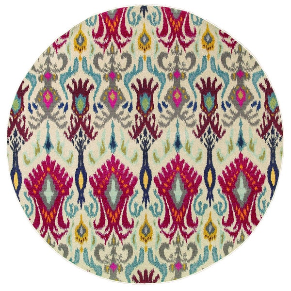 Vibrant Bohemian Ivory/ Red Rug (7'8 Round) - 7'8" Round