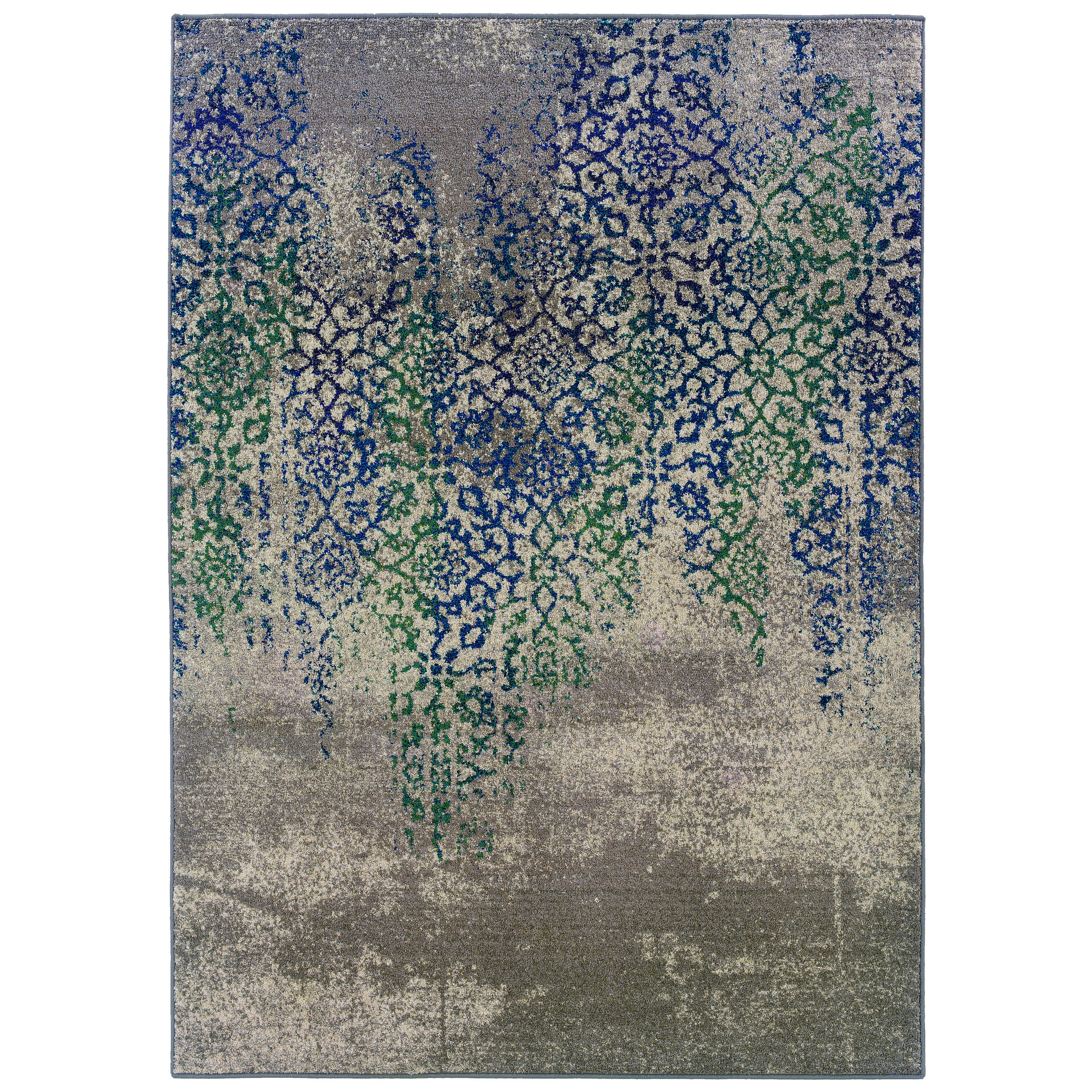 Distressed Motif Grey/ Blue Area Rug (4 X 59)