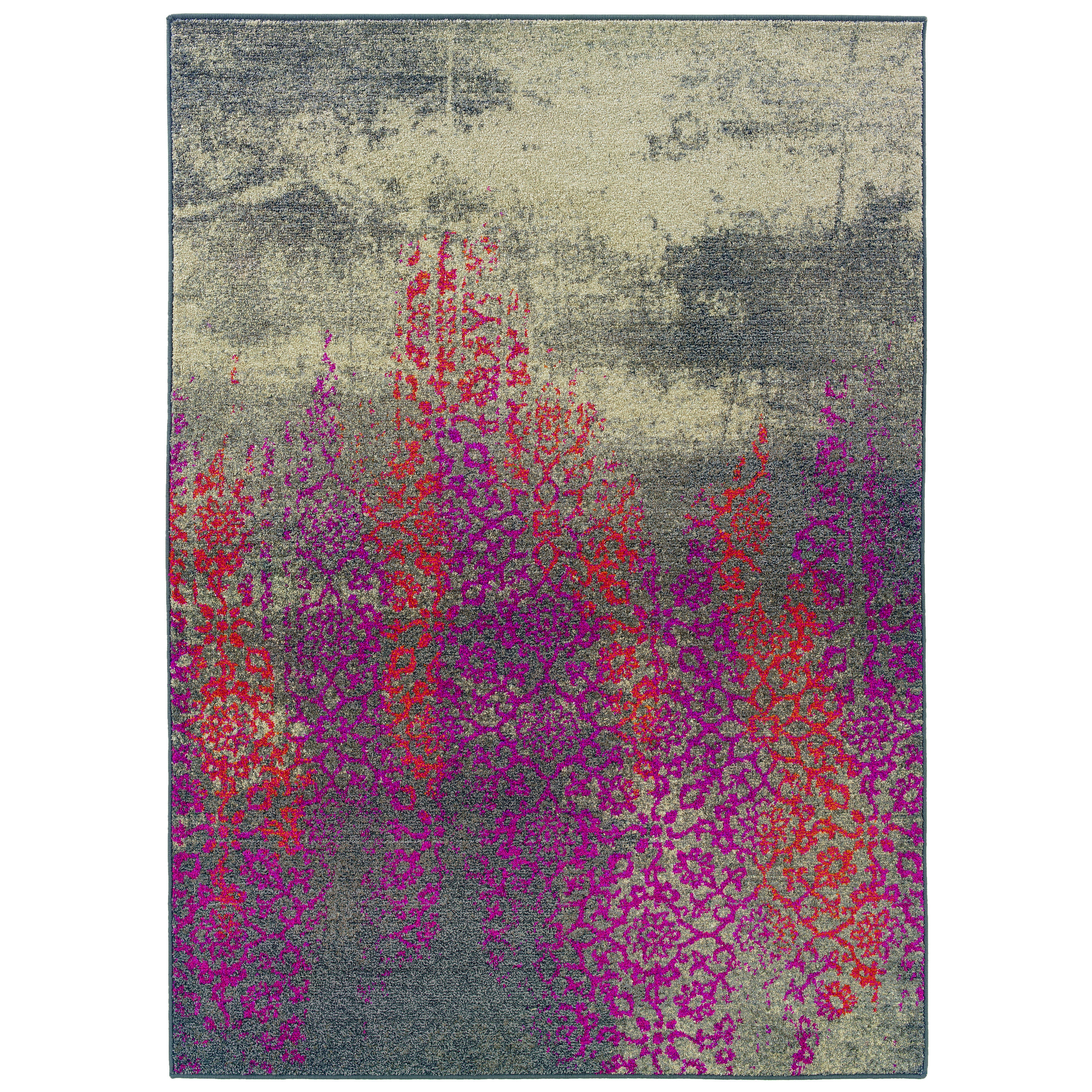 Distressed Motif Grey/ Pink Polypropylene Rug (53 X 76)