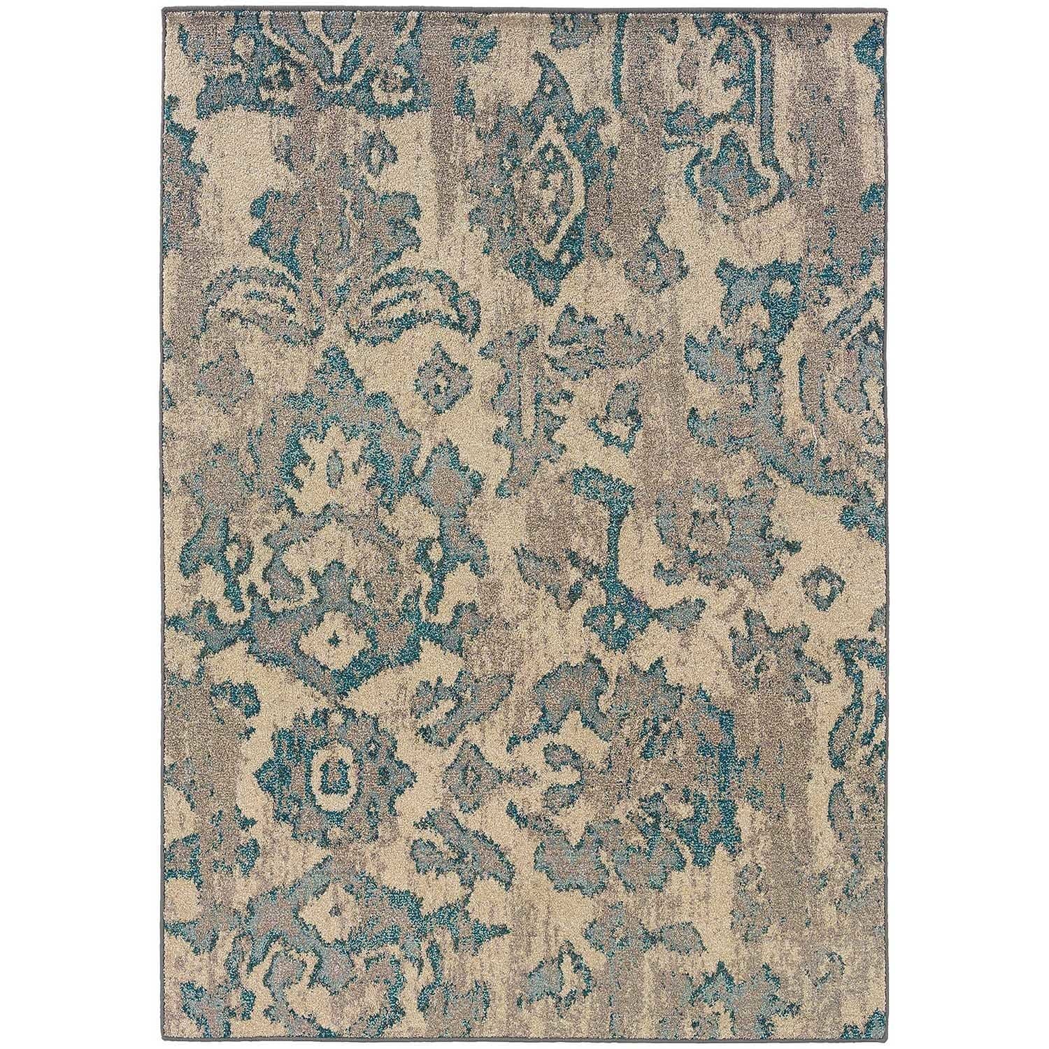 Distressed Floral Ivory/ Blue Area Rug (4 X 59)