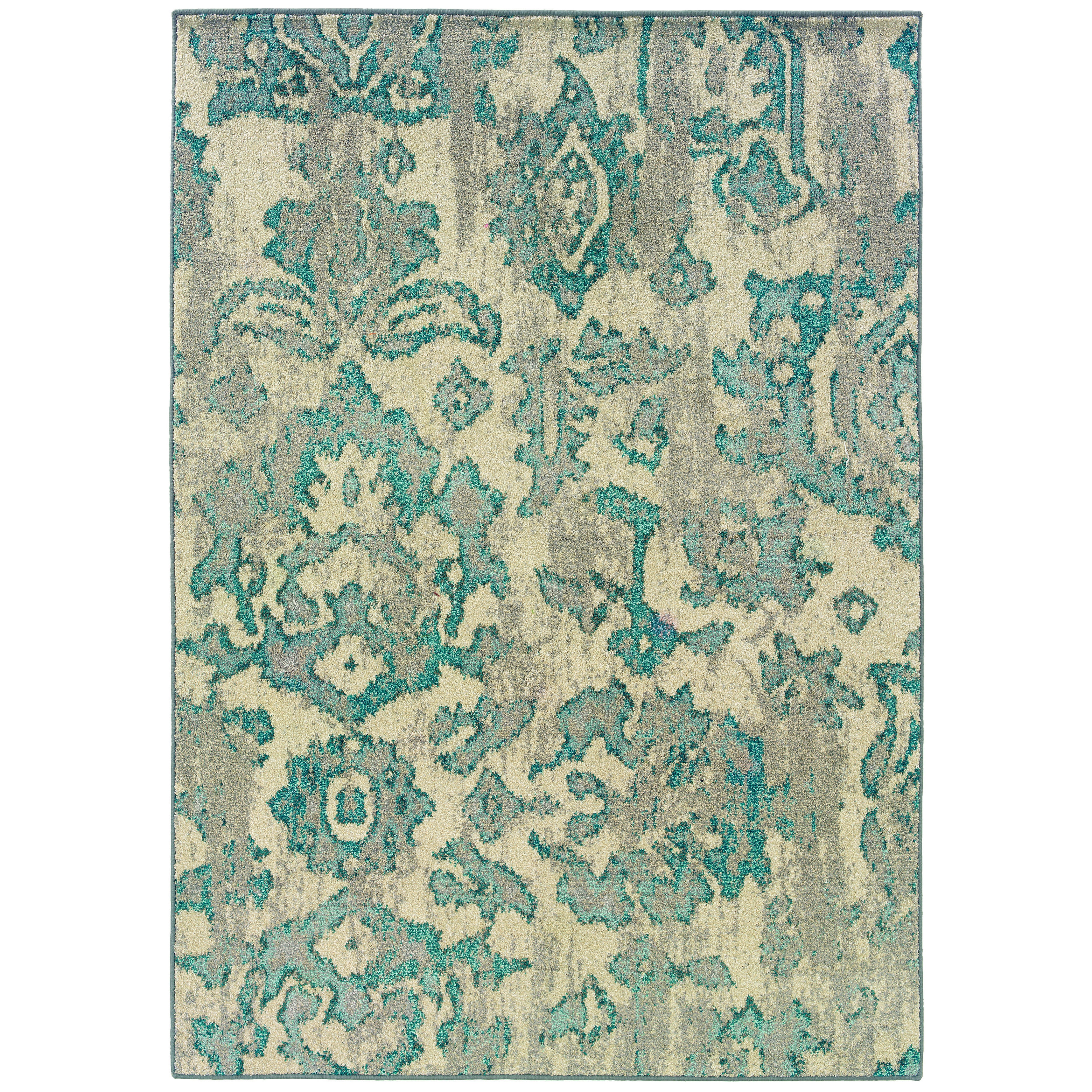 Distressed Floral Ivory/ Blue Polypropylene Rug (67 X 91)