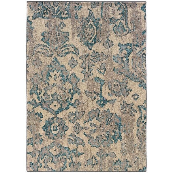Distressed Floral Ivory/ Blue Rug (7'10 x 11') - 7'10" x 10'10"