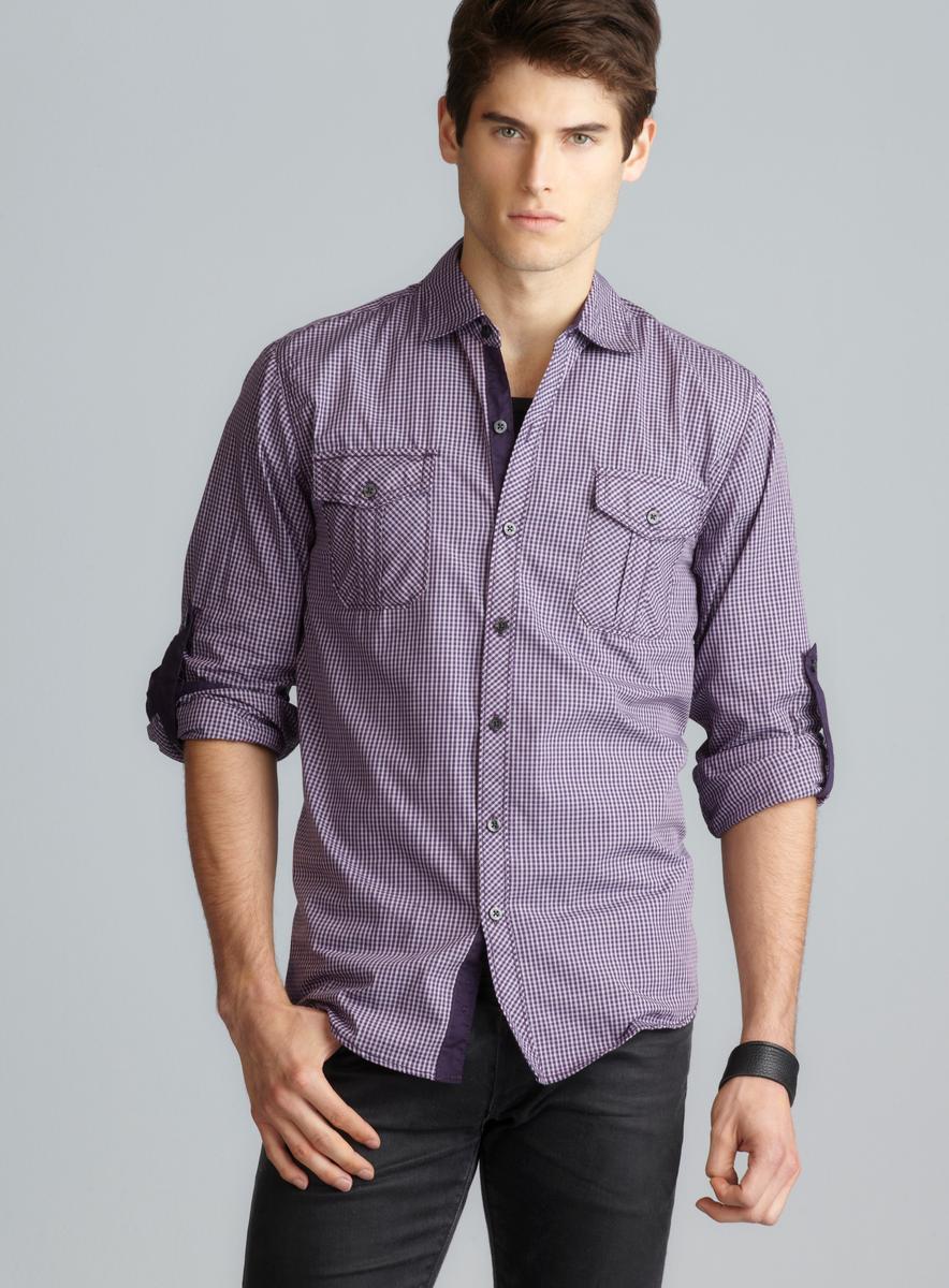 Michael Brandon Tab Sleeve Two Pocket Button Down Plaid Shirt - Free ...