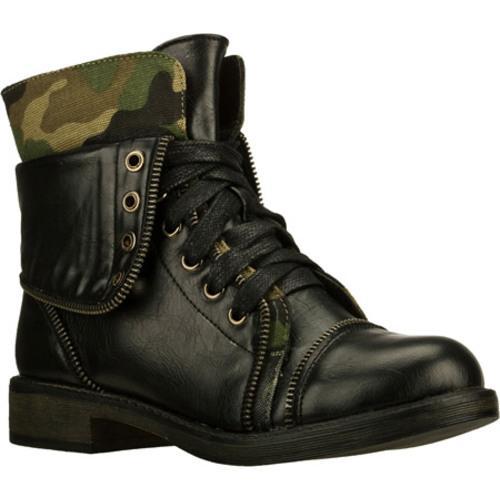 Women's Skechers AWOL Cute Combat Black/Olive Skechers Boots