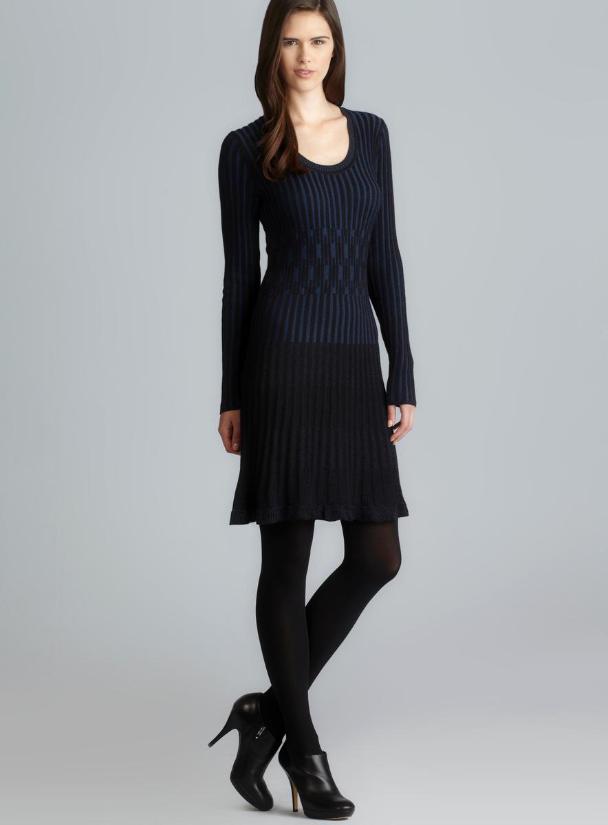Max Studio Long Sleeve Ribbed Detail Sweater Dress Max Studio Casual Dresses
