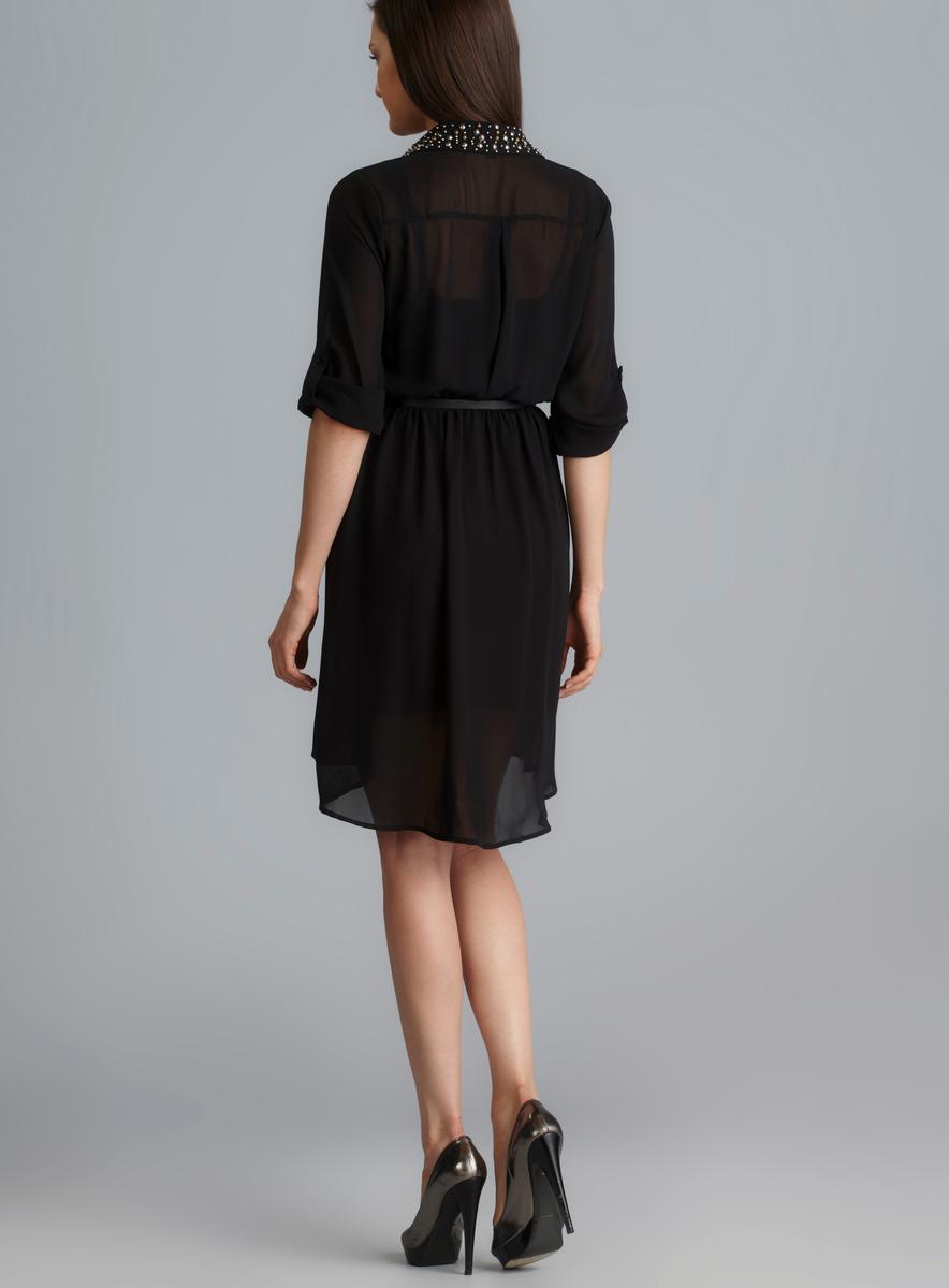 As U Wish Tab Sleeve Embellished Collar Hi Lo Shirtdress With Belt As U Wish Party Dresses