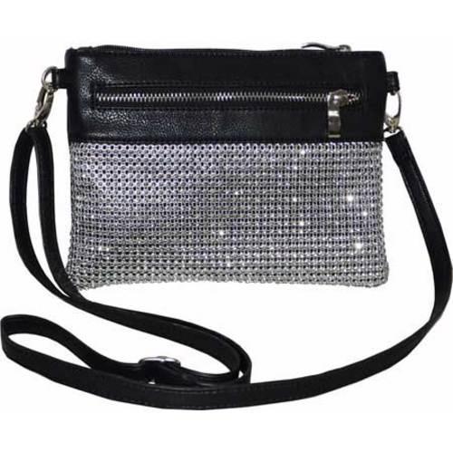 Womens Blingalicious Glittery Messenger Bag Q2997 Black
