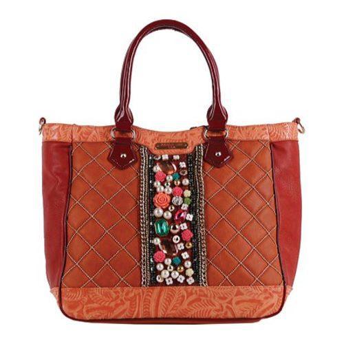 Womens Nicole Lee Perla Sparkling Floral Jewels Tote Bag Dusty Orange