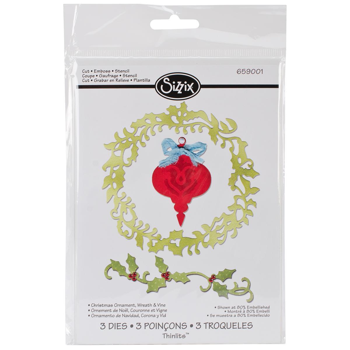 Sizzix Thinlits Dies 3/pkg  Christmas Ornament, Wreath and Vine