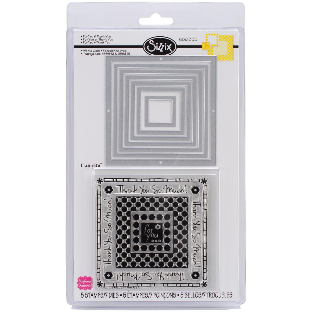 Sizzix Framelits Dies 7/pkg W/clear Stamps  For You and Thank You