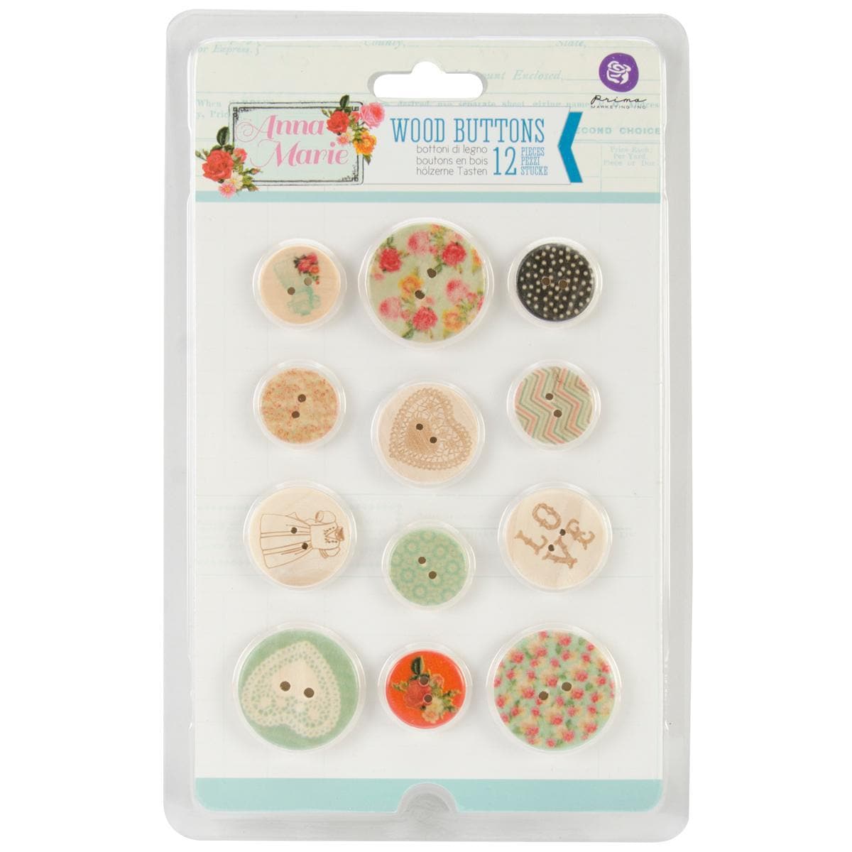 Anna Marie Wood Buttons 12/pkg