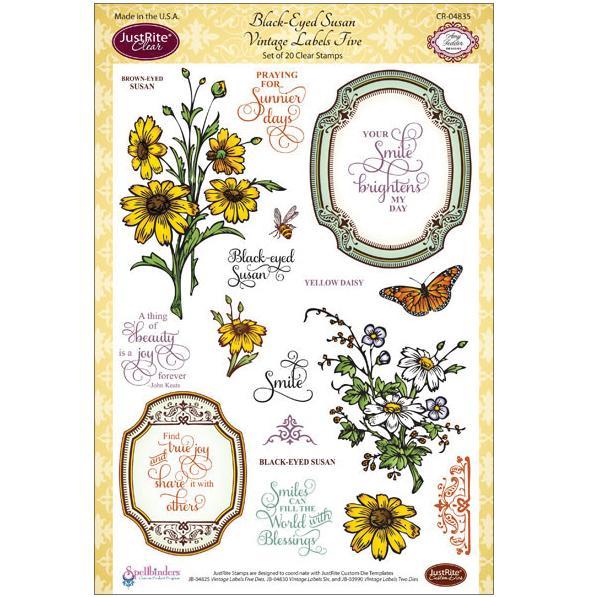 Justrite Papercraft Clear Stamp Set 6 X8  Black eyed Susan Vintage Labels 5 20pcs