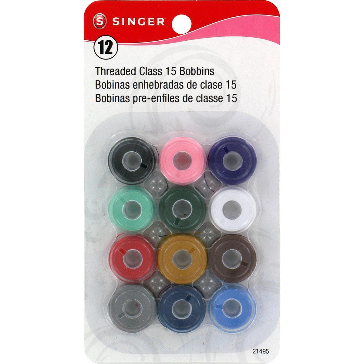 Transparent Plastic Class 15 Bobbins threaded  12/pkg