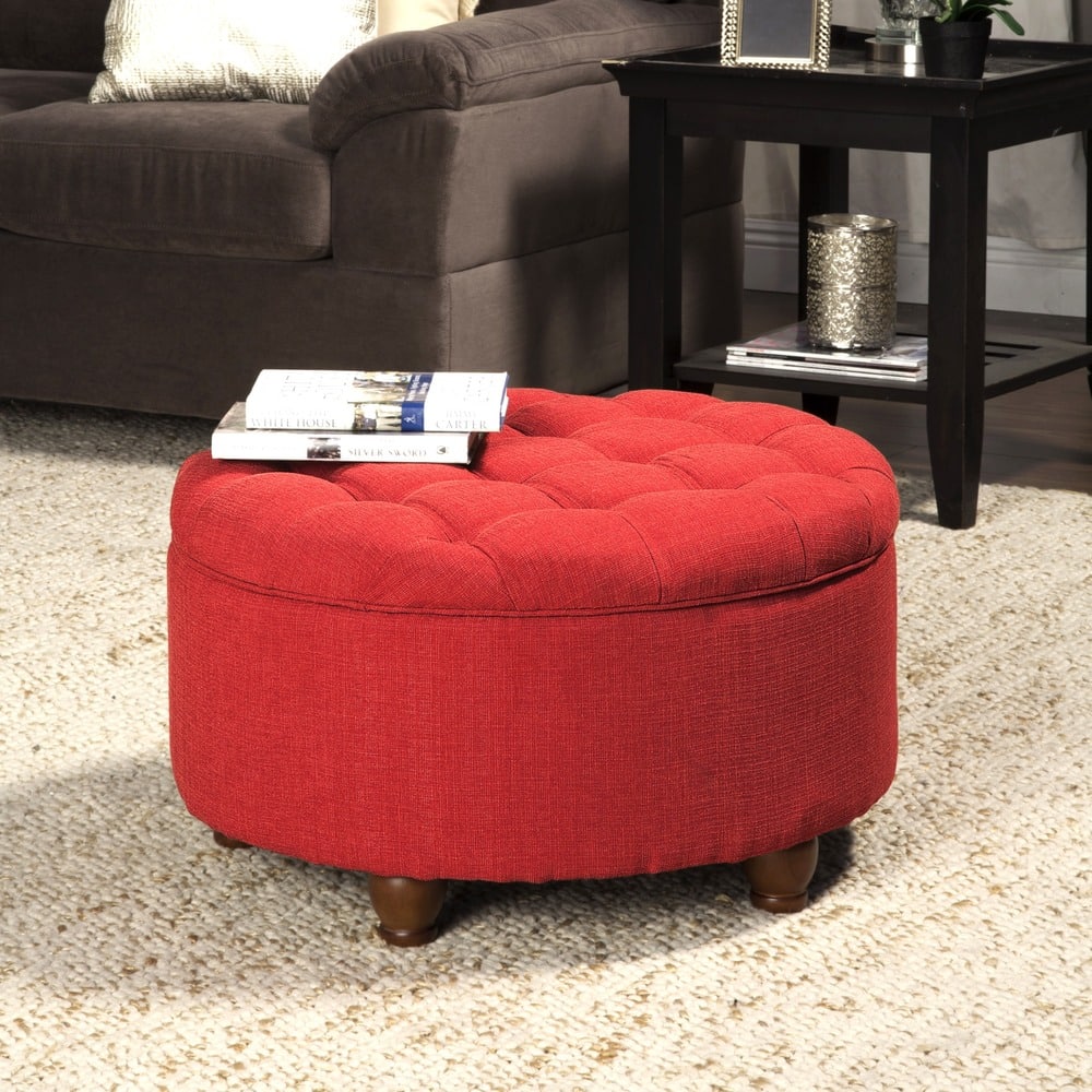 Porch & Den Leaf Red Tufted Round Cocktail Storage Ottoman