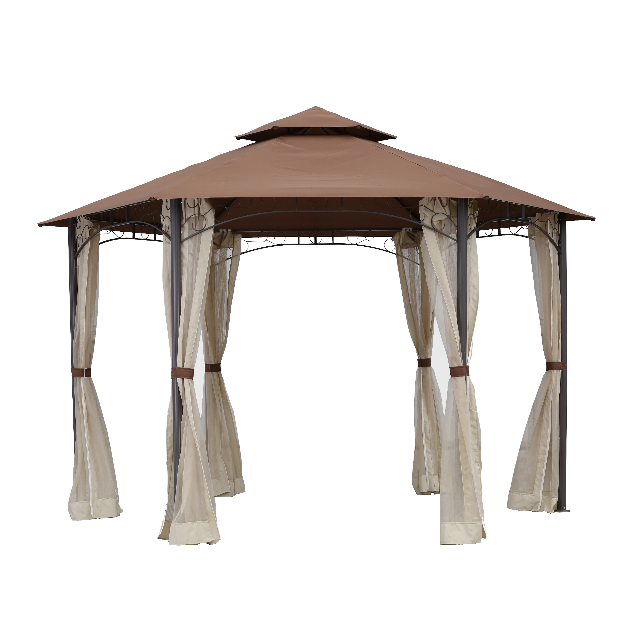 International Caravan St. Kitts 10x8.5 foot Aluminum/ Polyester Fabric Double vented Hexagonal Gazebo With Drapes