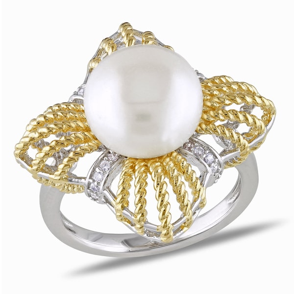 by Miadora 18k Goldplated Silver Freshwater Pearl and Cubic Zirconia