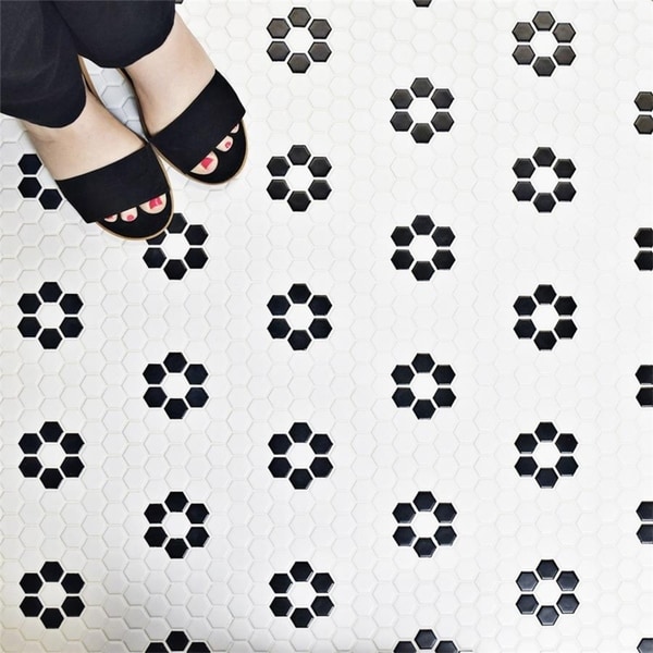 SomerTile Metro Hex Matte White with Flower 10.25"x11.88" Porcelain Mosaic Floor and Wall Tile. Opens flyout.
