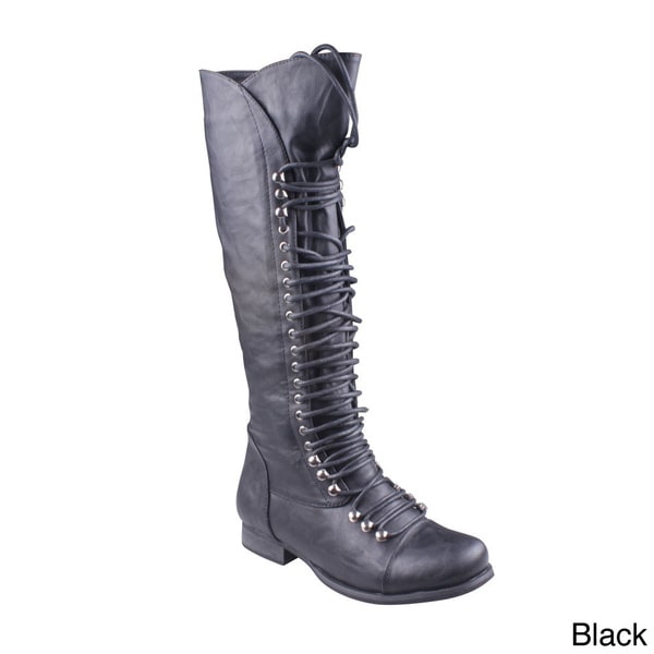 Shop Refresh Women's 'MAE-01' Lace-up Knee-high Combat Boots - Free ...