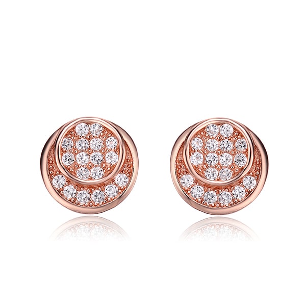 Collette Z Sterling Silver Cubic Zirconia Brushed Rose gold Round Stud Earrings Collette Z Cubic Zirconia Earrings