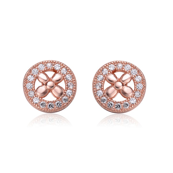 Collette Z Sterling Silver Cubic Zirconia Brushed Rose Gold Round Stud