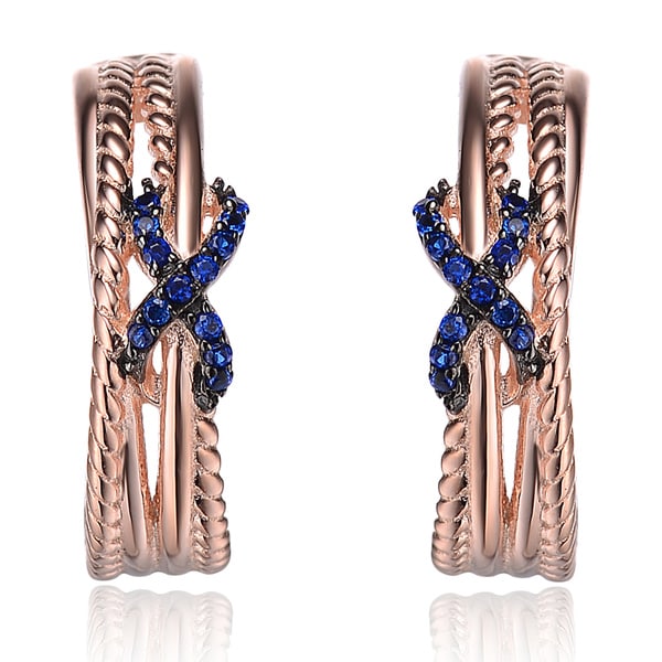 Collette Z Rose Gold Sterling Silver Blue Cubic Zirconia Hoop Earrings