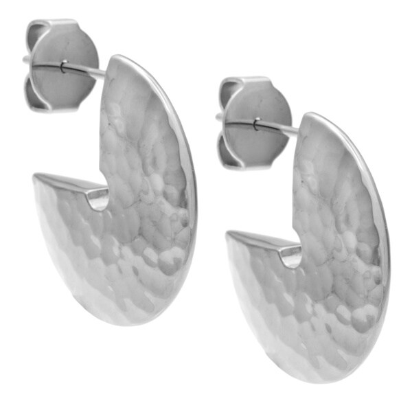 Calvin Klein Stainless Steel Hammered Disc Semi-hoop Earrings