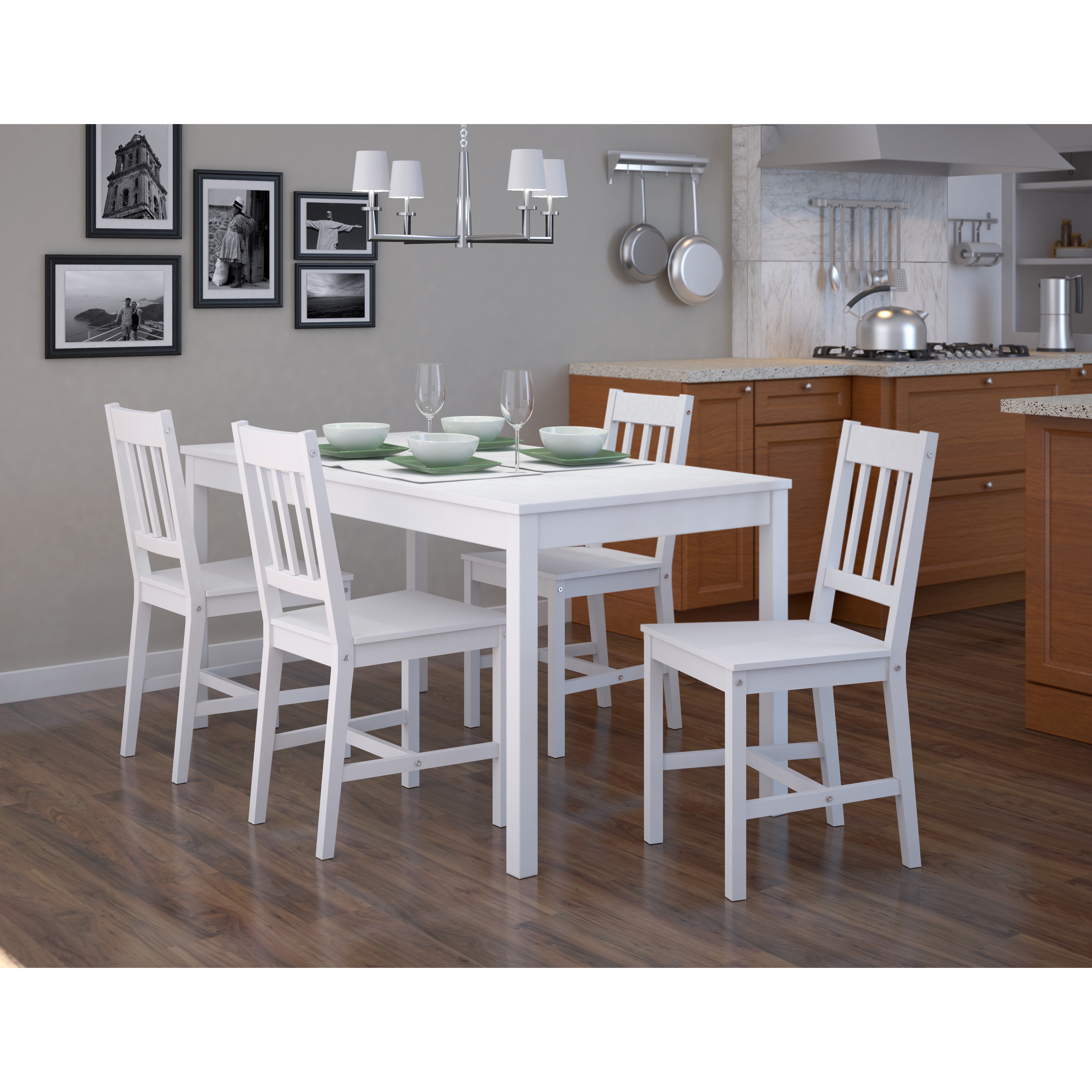 Corliving Soft White Wash Finish Dining Table (set Of 5)