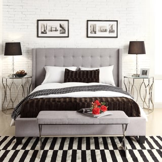 INSPIRE Q Marion Grey Linen Nailhead Wingback Tufted Upholstered Bed