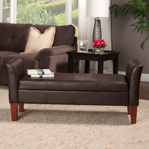 Porch & Den Wabasha Leather Storage Bench with Arms