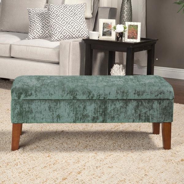 Shop HomePop Teal Velvet Storage Bench Free Shipping