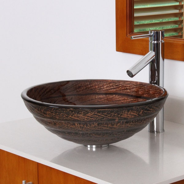 Shop Elite 70172659 Antique Bronze Tempered Glass Bathroom Vessel Sink ...