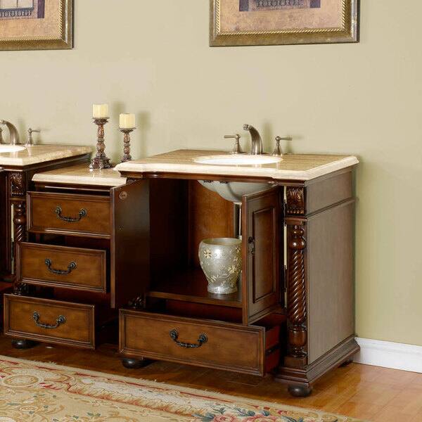 Silkroad Exclusive 57 Inch Walnut Travertine Stone Top Single Walnut Travertine Stone