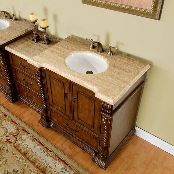 Silkroad Exclusive 57-inch Walnut Travertine Stone Top Single-sink ...