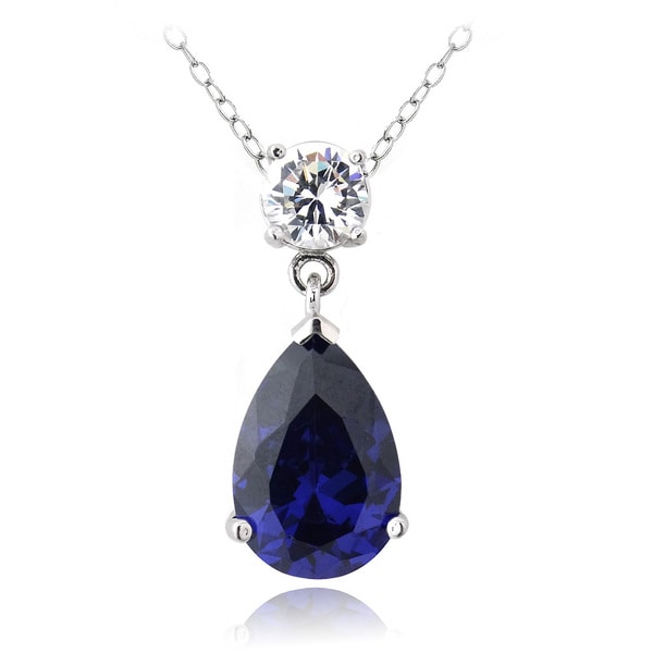 Icz Stonez Sterling Silver Blue Cubic Zirconia Teardrop Necklace. Opens flyout.