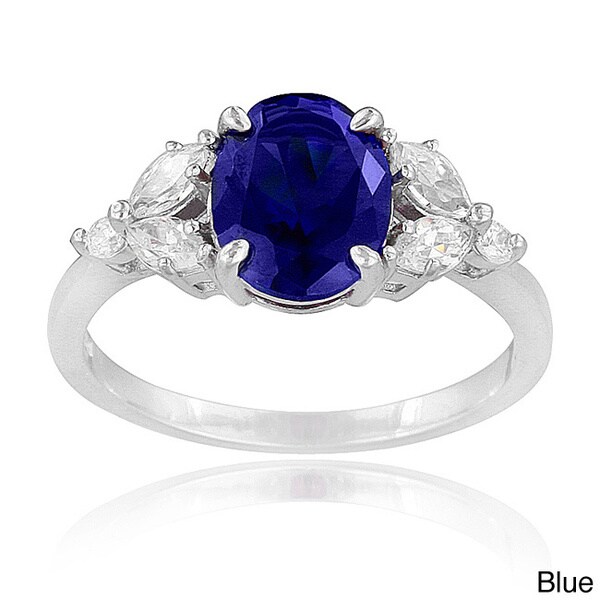 Icz Stonez Sterling Silver Created Gemstone and Cubic Zirconia Oval Ring