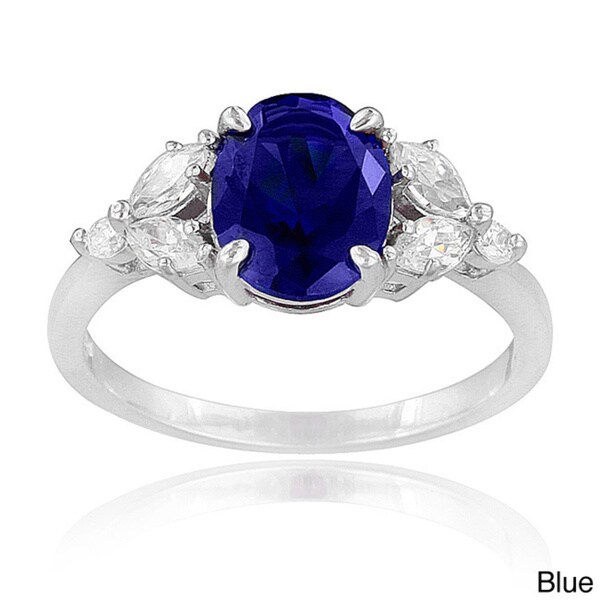 Icz Stonez Sterling Silver Created Gemstone and Cubic Zirconia Oval Ring