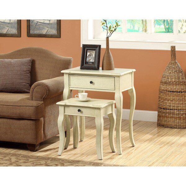 Antique White Veneer Nesting Table 2-piece Set