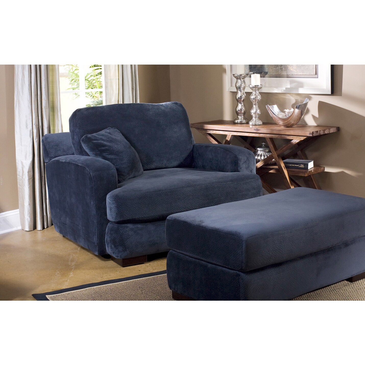 navy chair and a half with ottoman