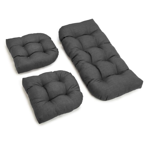 slide 1 of 7, Blazing Needles 3-piece Solid-color Settee Replacement Cushion Set