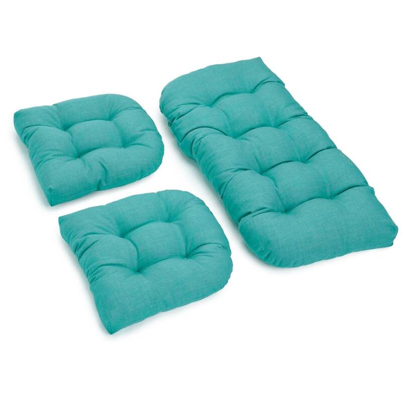 Blazing Needles 3-piece Solid-color Settee Replacement Cushion Set - Aqua Blue