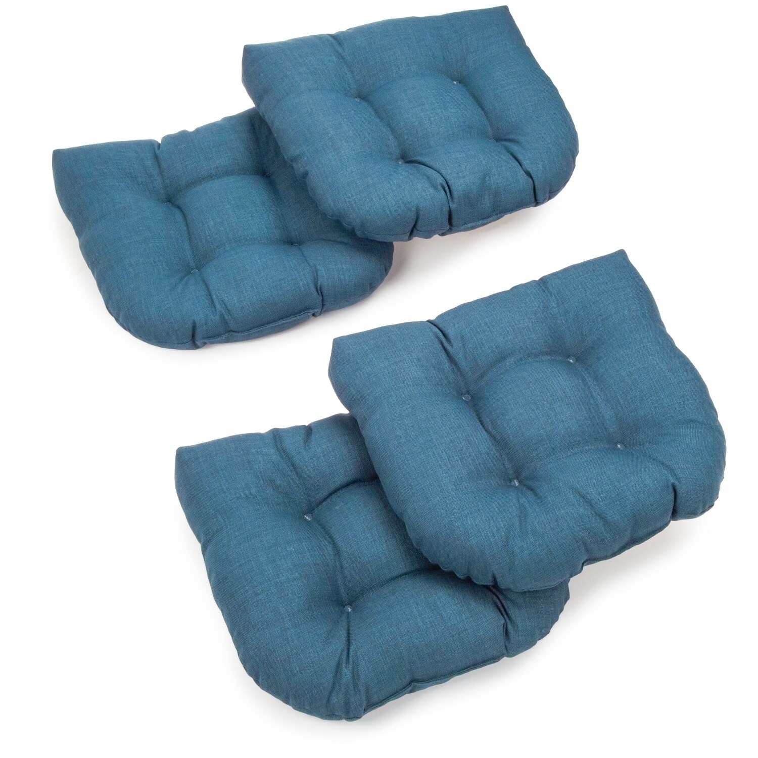 Blazing Needles 16-Inch Solid Twill U-shaped Chair Cushions (Set of 4) -  Aqua Blue, Indoor Cushions, Tufted Design, Made in USA