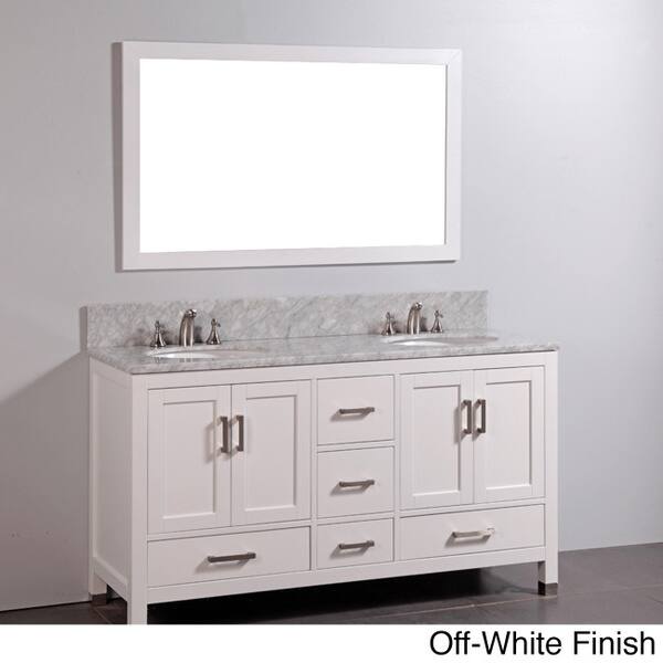 Marble-top Double Sink Bathroom Vanity and Mirror Set - Overstock - 8306312